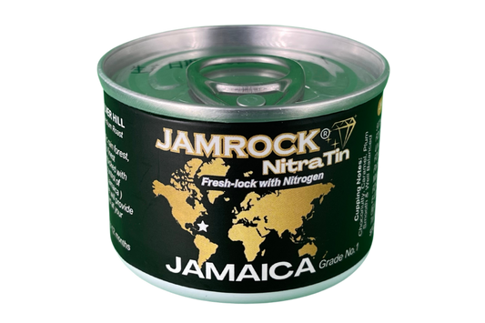 JAMROCK® NitraTin Nitrogen Sealed 100% Jamaica Blue Mountain Coffee, Grade 1, Whole Beans, 18g Tins, 12 Pack